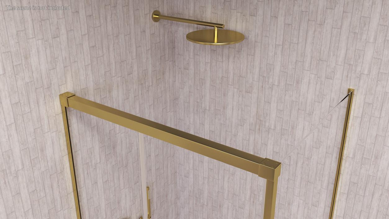 3D model Rectangle Shower Stall with Sliding Door Gold