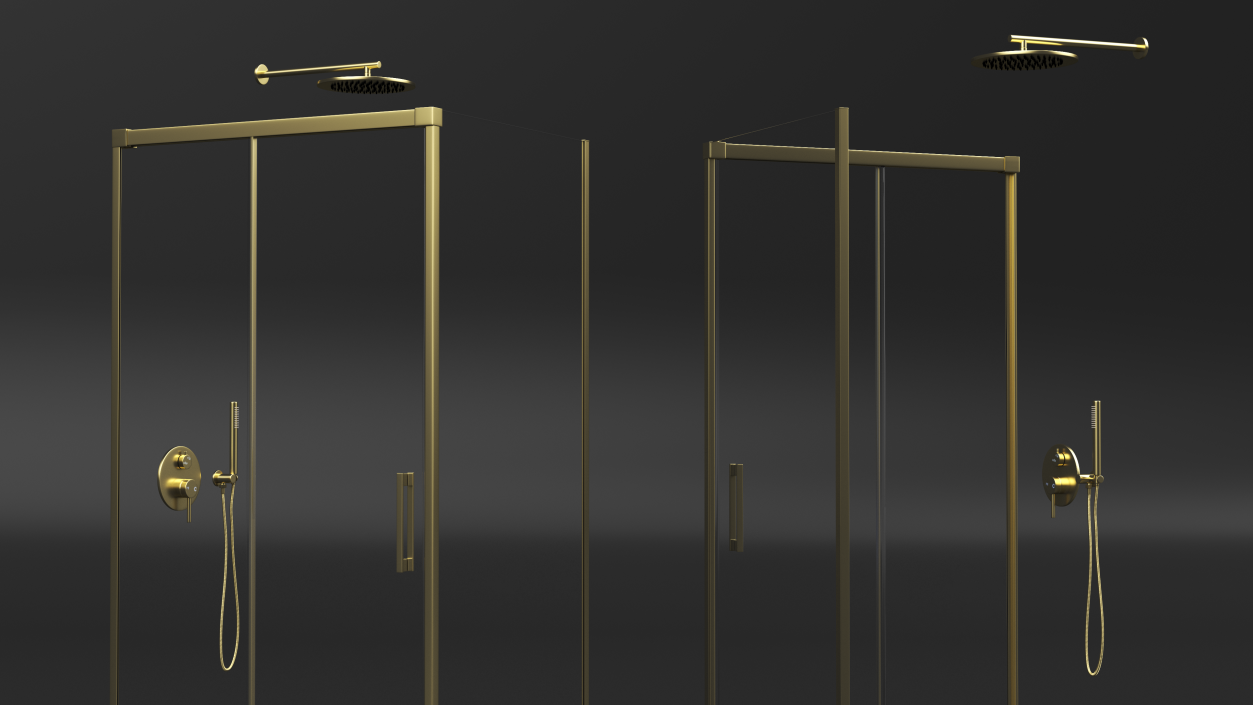 3D model Rectangle Shower Stall with Sliding Door Gold