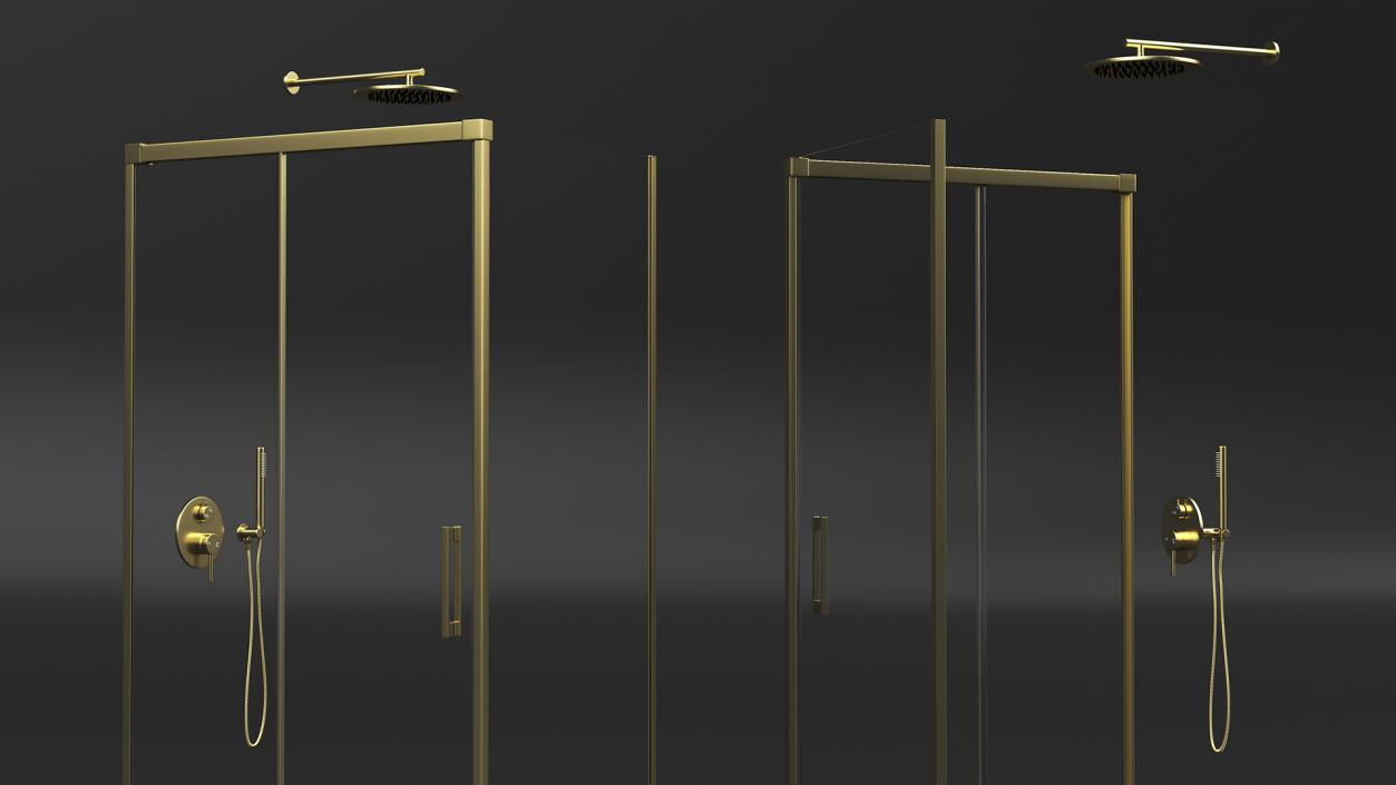 3D model Rectangle Shower Stall with Sliding Door Gold