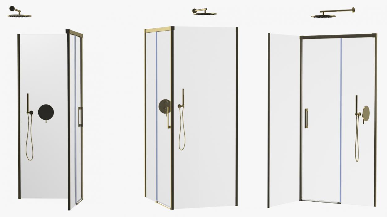 3D model Rectangle Shower Stall with Sliding Door Gold