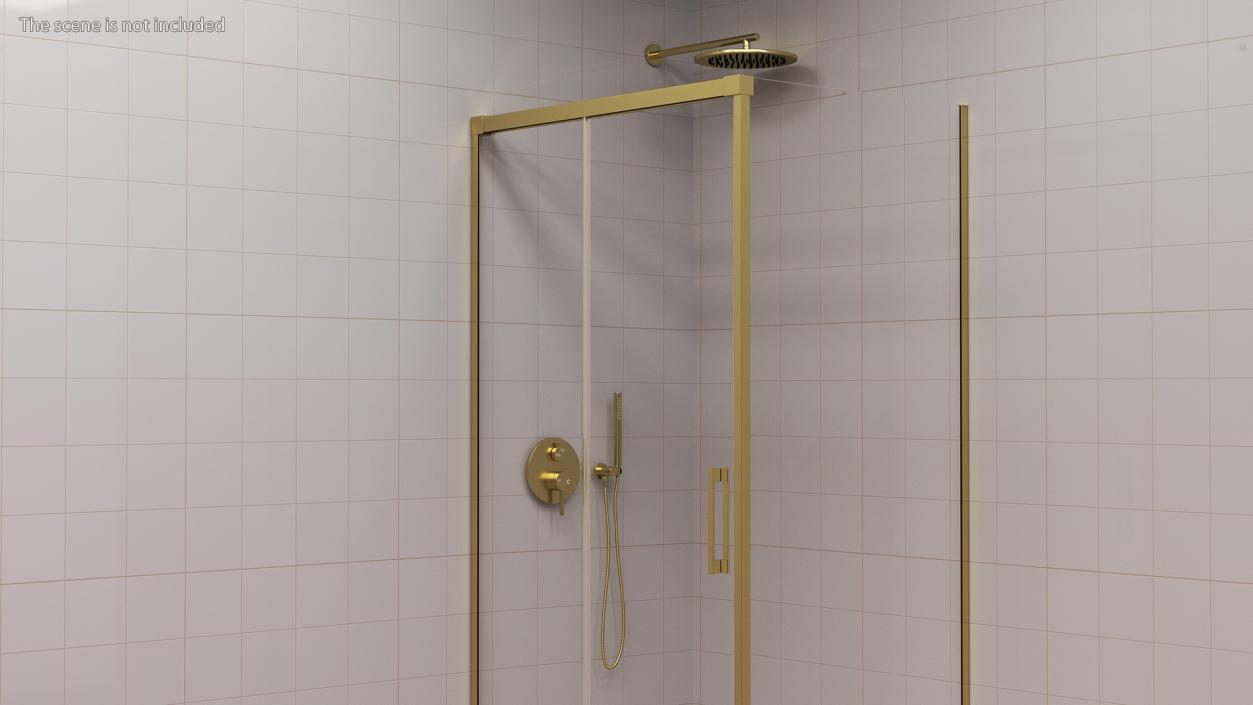 3D model Rectangle Shower Stall with Sliding Door Gold