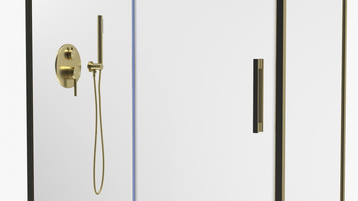 3D model Rectangle Shower Stall with Sliding Door Gold