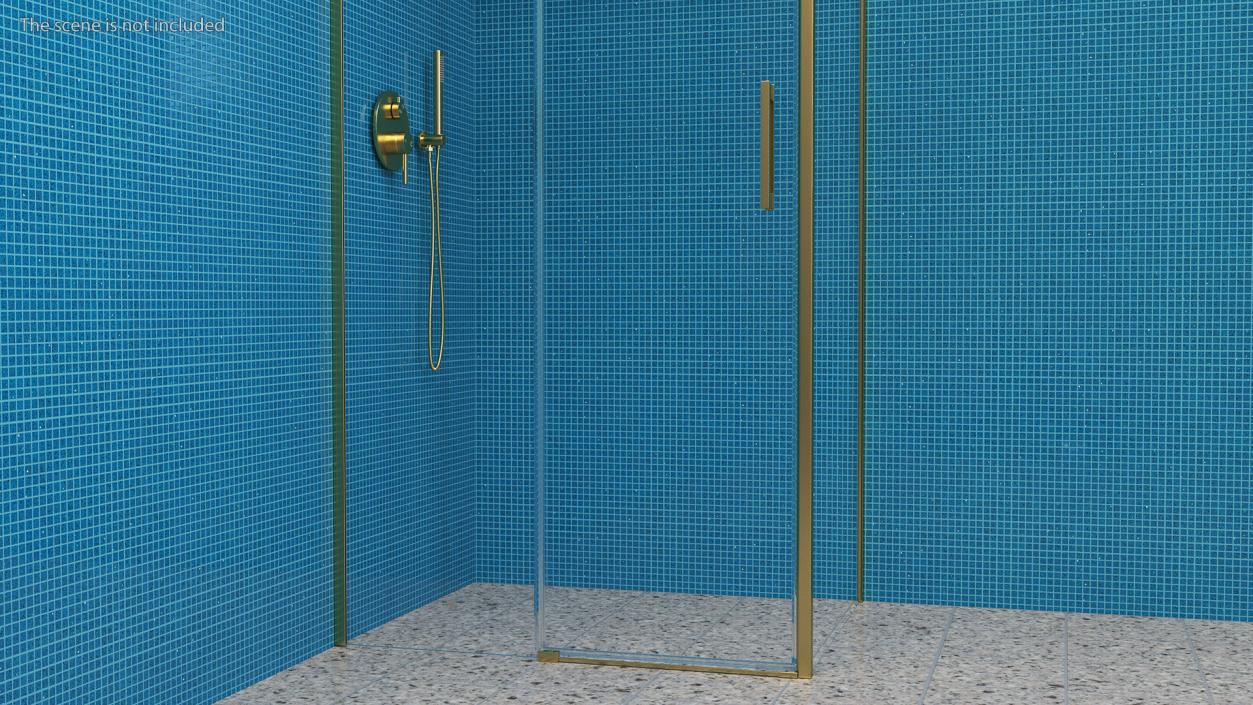 3D model Rectangle Shower Stall with Sliding Door Gold