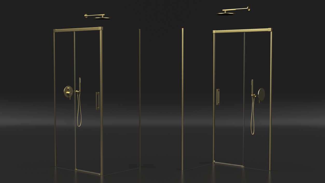 3D model Rectangle Shower Stall with Sliding Door Gold