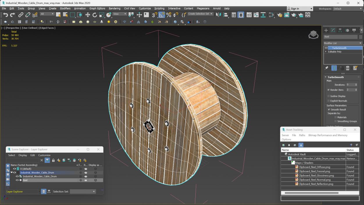 3D Industrial Wooden Cable Drum model