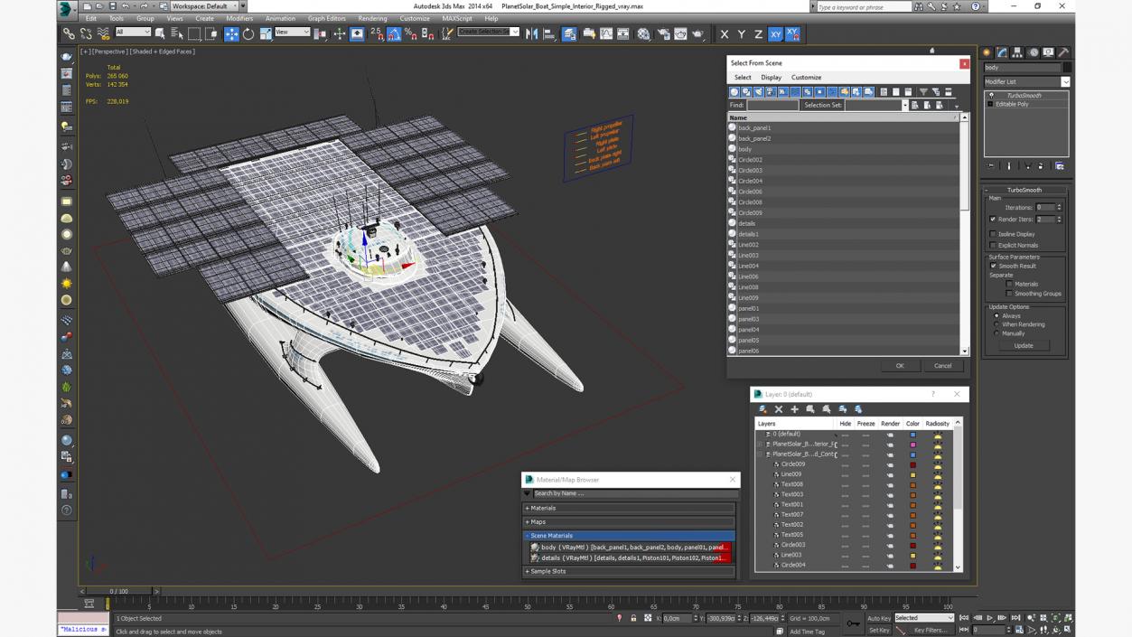 PlanetSolar Boat Simple Interior Rigged 3D model