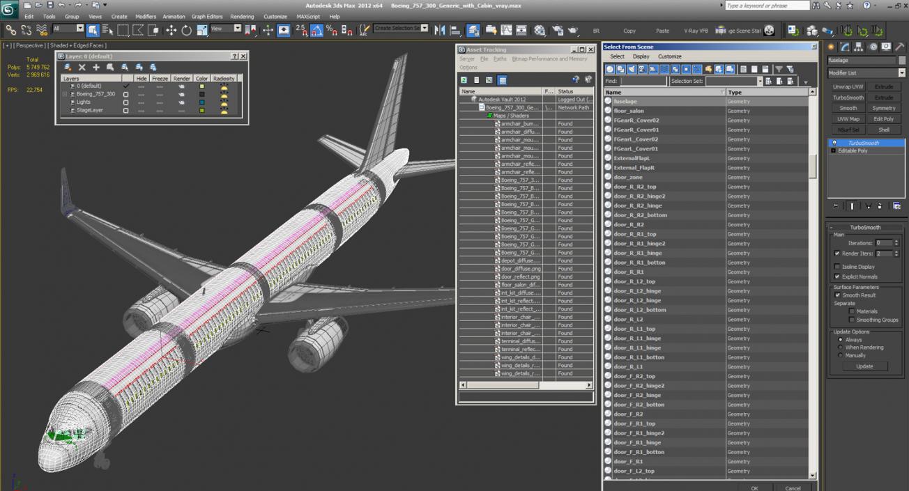 3D Boeing 757-300 Generic with Cabin model