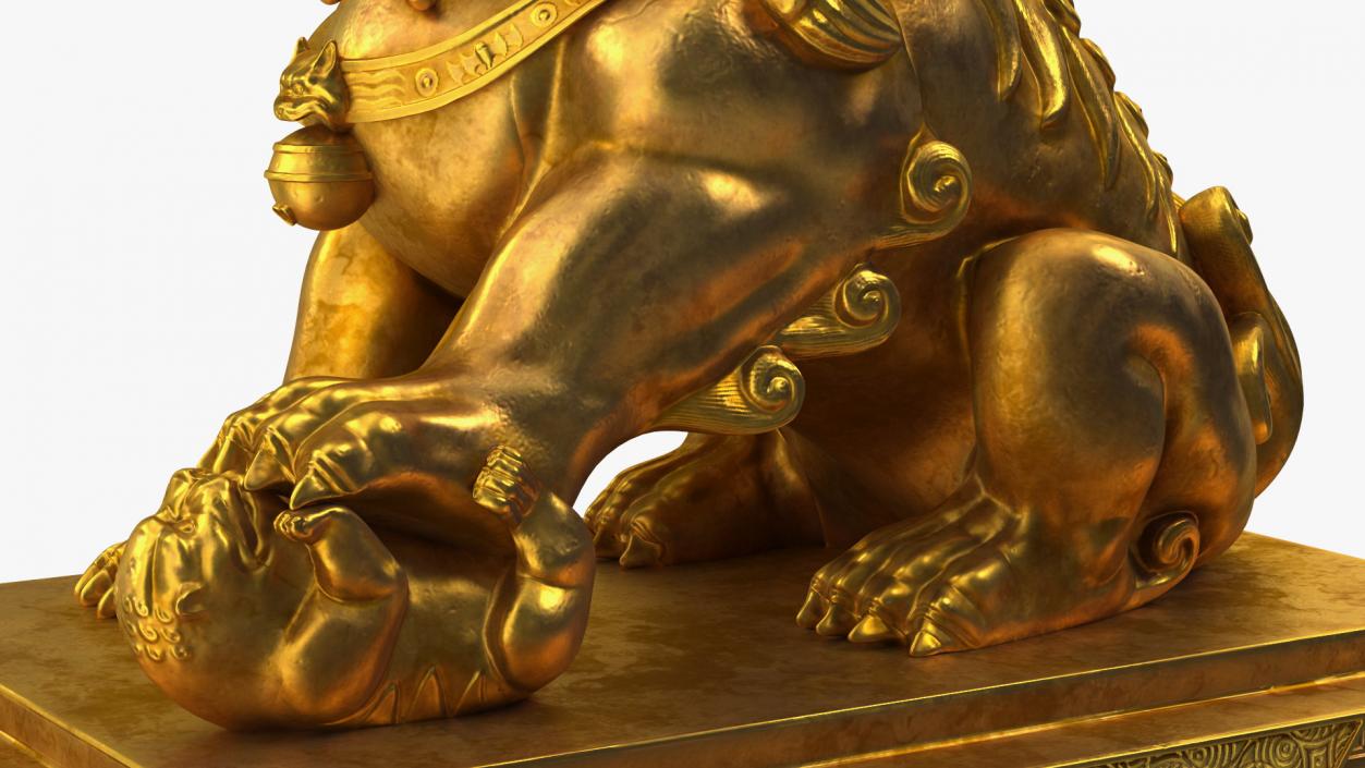 3D Chinese Guardian Lion Golden Sculpture model