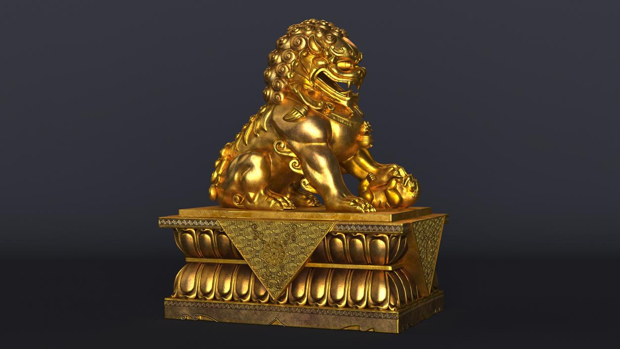 3D Chinese Guardian Lion Golden Sculpture model