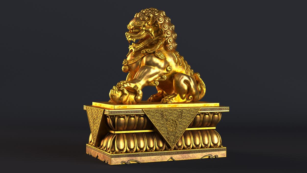 3D Chinese Guardian Lion Golden Sculpture model