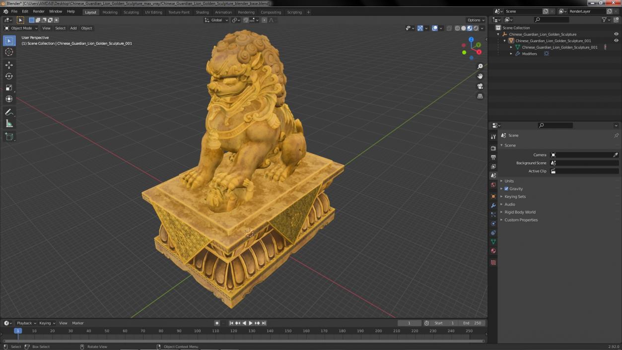 3D Chinese Guardian Lion Golden Sculpture model