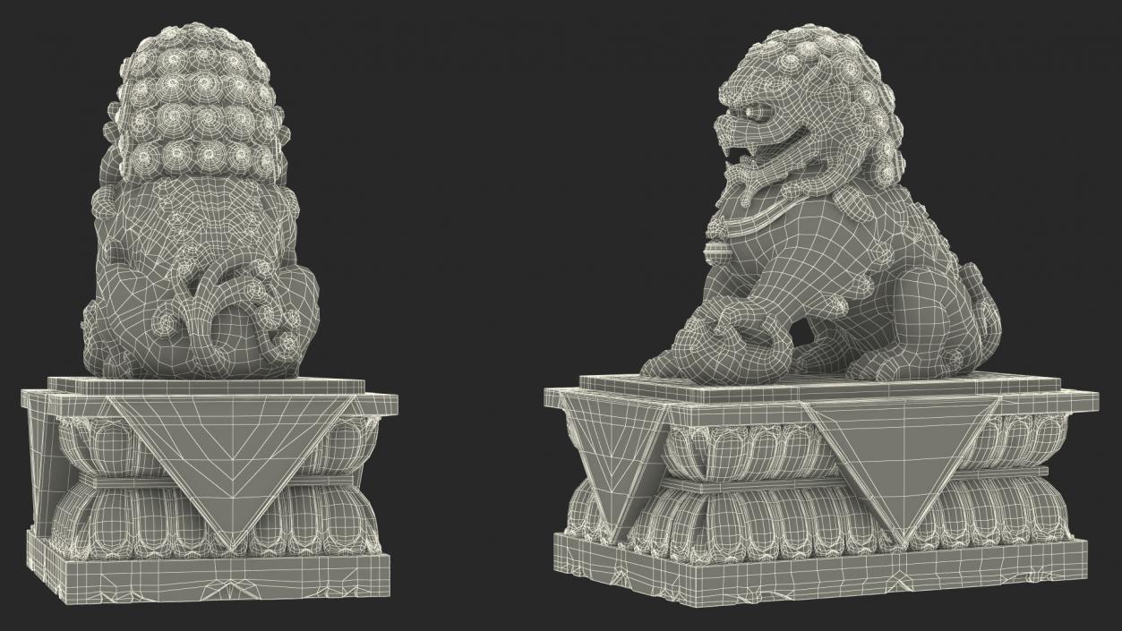 3D Chinese Guardian Lion Golden Sculpture model