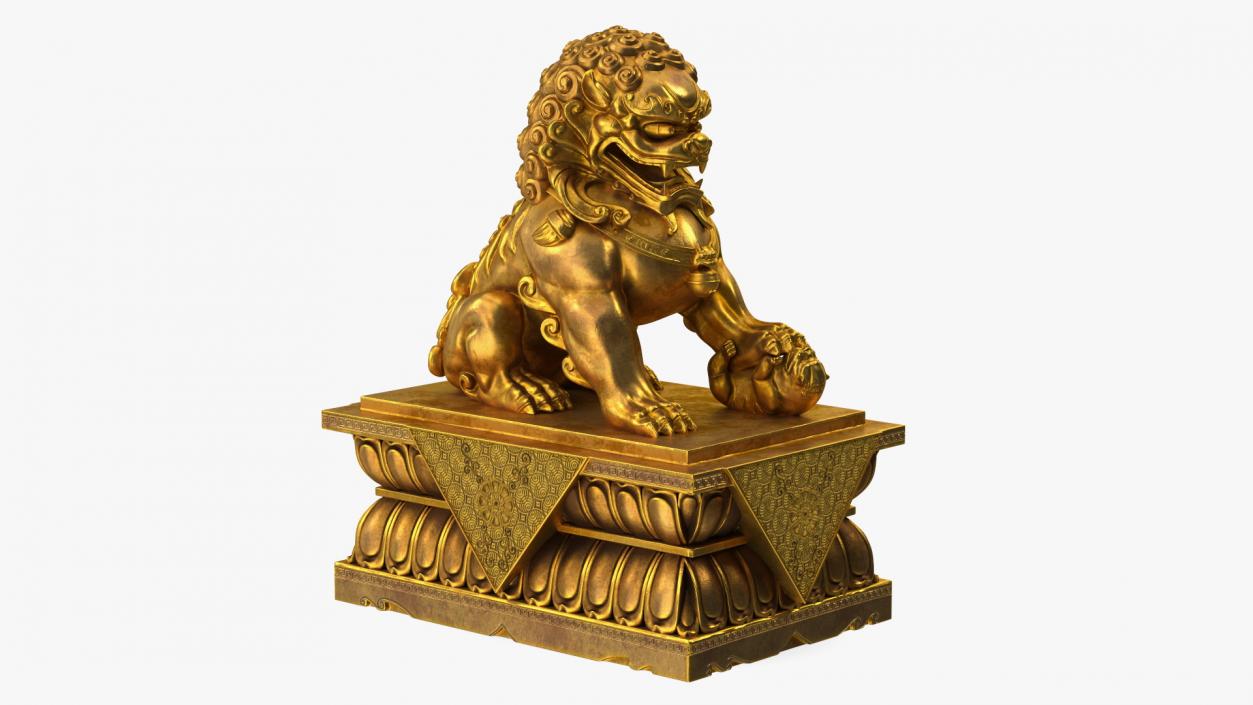 3D Chinese Guardian Lion Golden Sculpture model