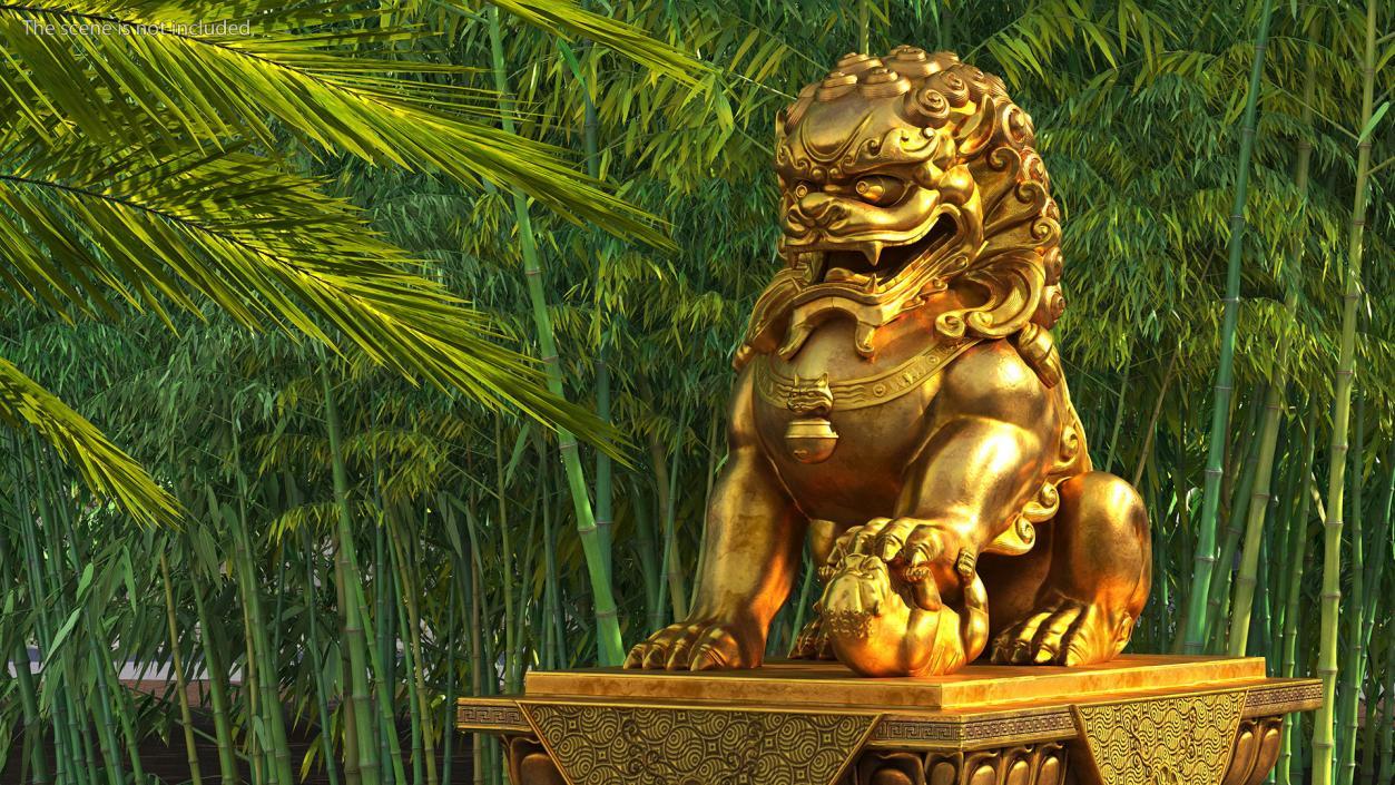 3D Chinese Guardian Lion Golden Sculpture model