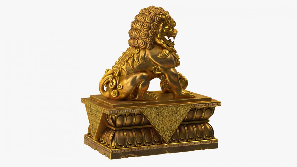 3D Chinese Guardian Lion Golden Sculpture model