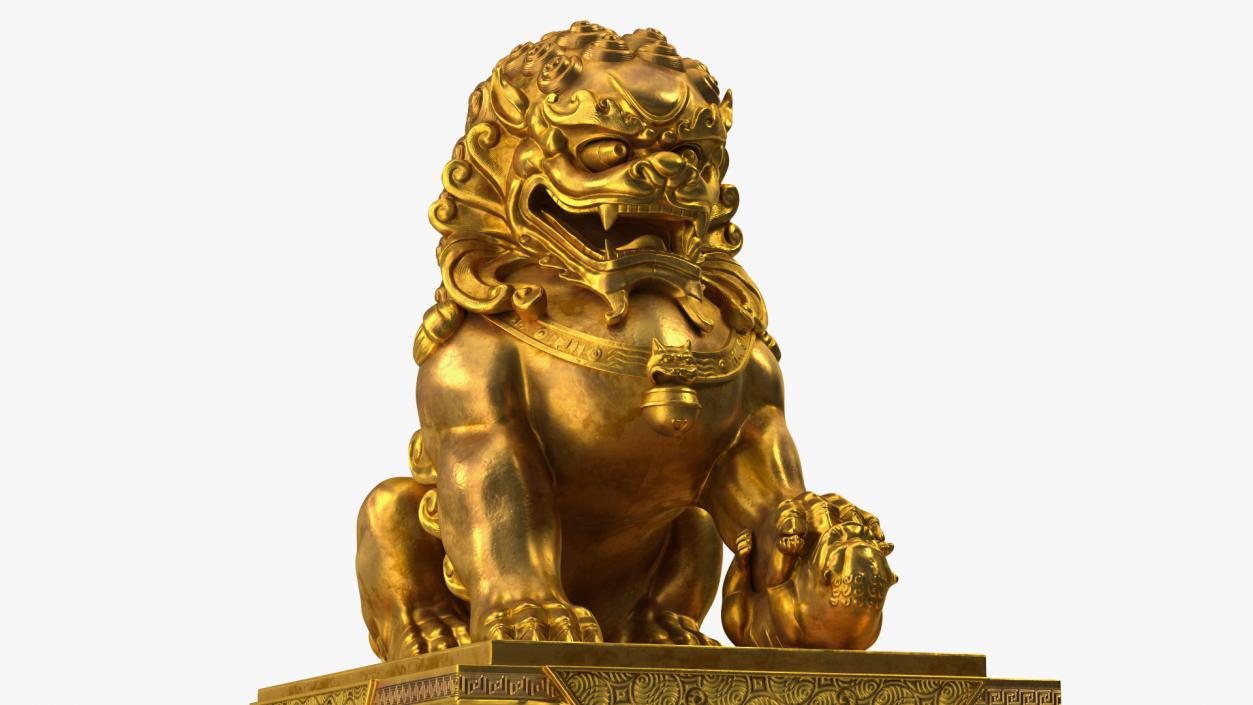 3D Chinese Guardian Lion Golden Sculpture model