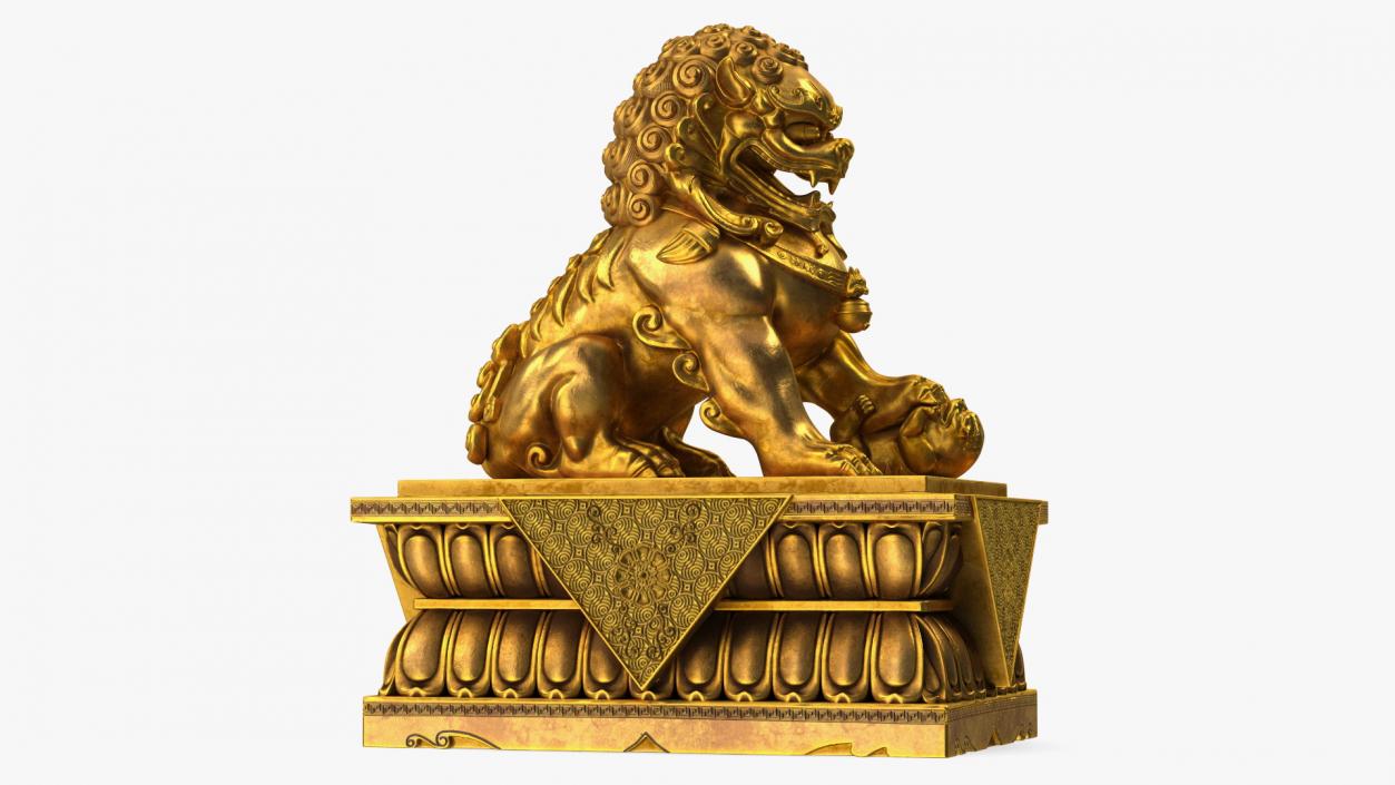 3D Chinese Guardian Lion Golden Sculpture model