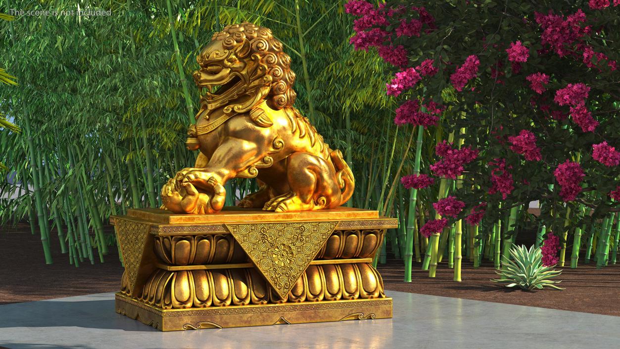 3D Chinese Guardian Lion Golden Sculpture model