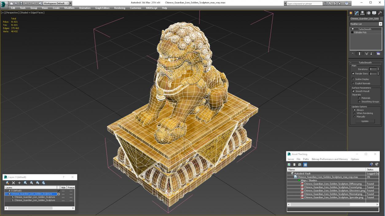 3D Chinese Guardian Lion Golden Sculpture model