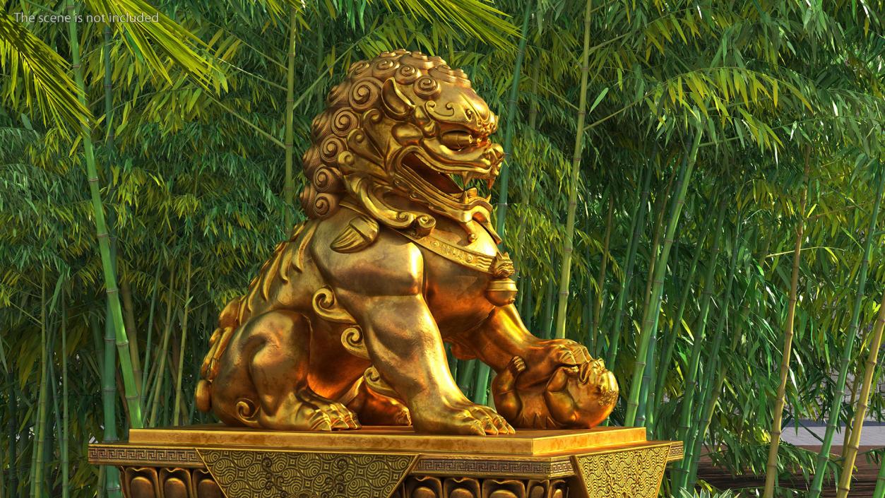 3D Chinese Guardian Lion Golden Sculpture model