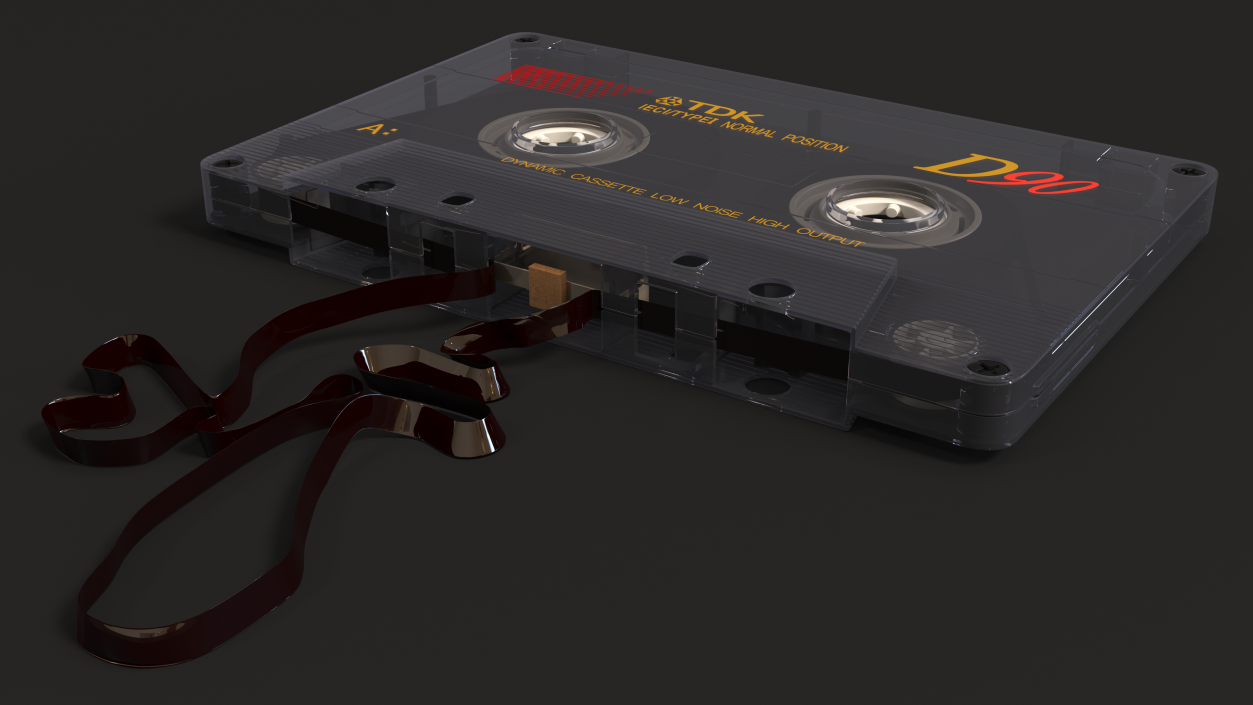 3D Old Audio Cassette with Unwound Film