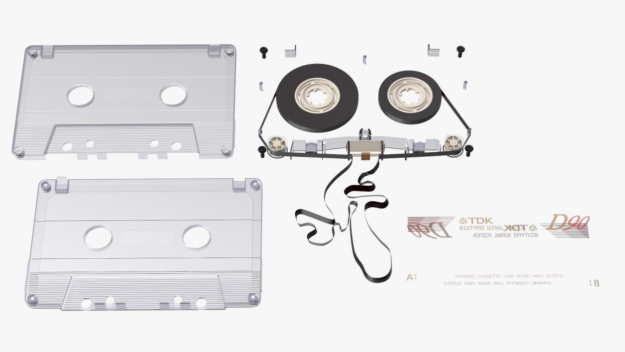 3D Old Audio Cassette with Unwound Film