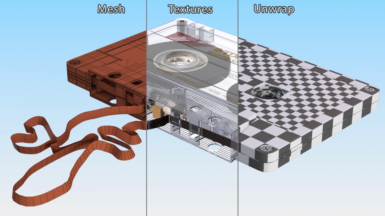 3D Old Audio Cassette with Unwound Film