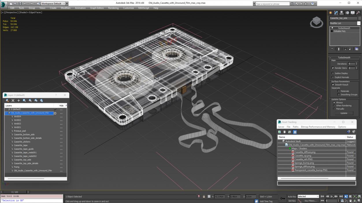 3D Old Audio Cassette with Unwound Film