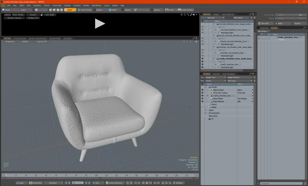 Comfy Armchair Grey 3D model