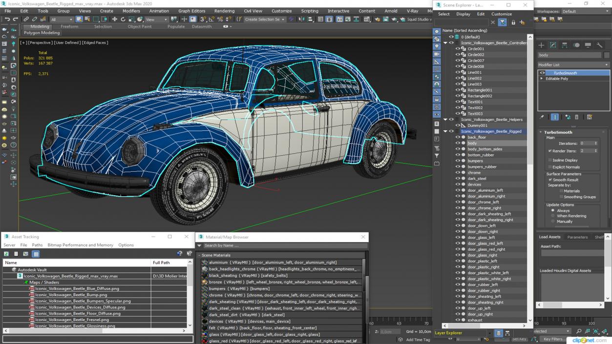 3D model Iconic Volkswagen Beetle Rigged for Maya