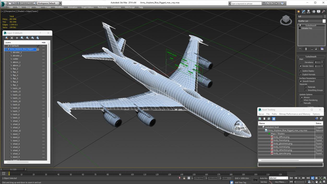 Army Airplane Blue Rigged for Maya 3D model