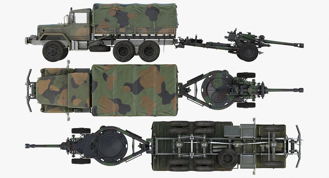 3D US Military Truck m35a2 with Field Howitzer M119 model