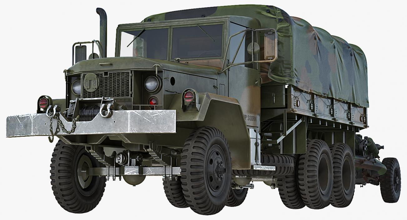 3D US Military Truck m35a2 with Field Howitzer M119 model