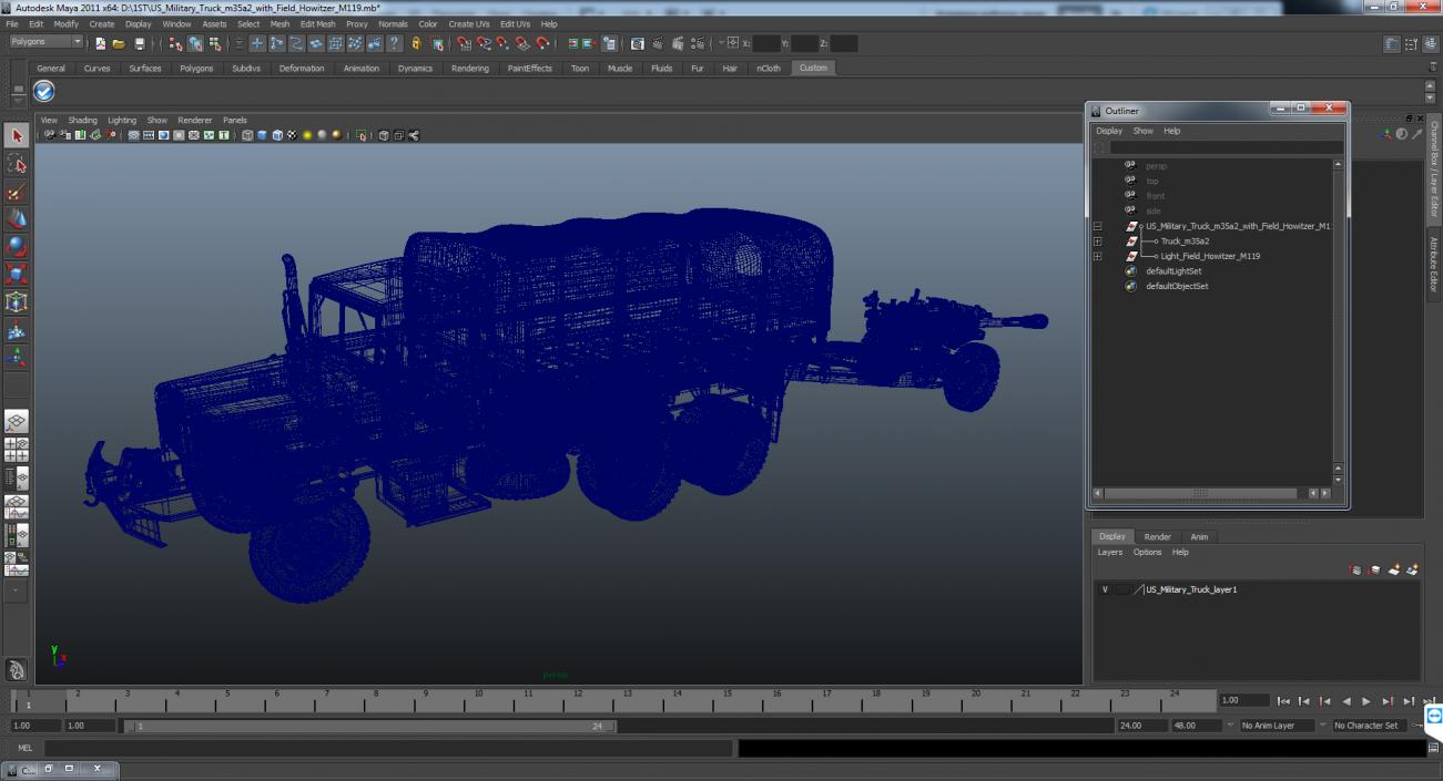 3D US Military Truck m35a2 with Field Howitzer M119 model