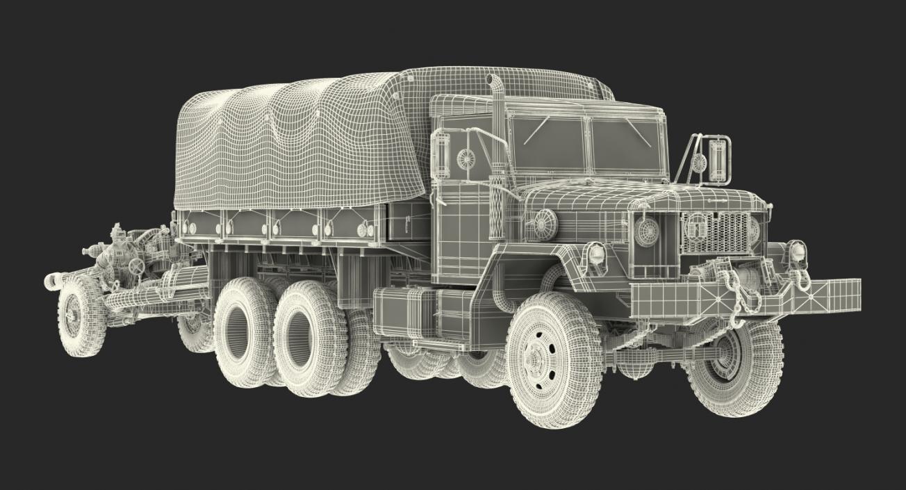 3D US Military Truck m35a2 with Field Howitzer M119 model