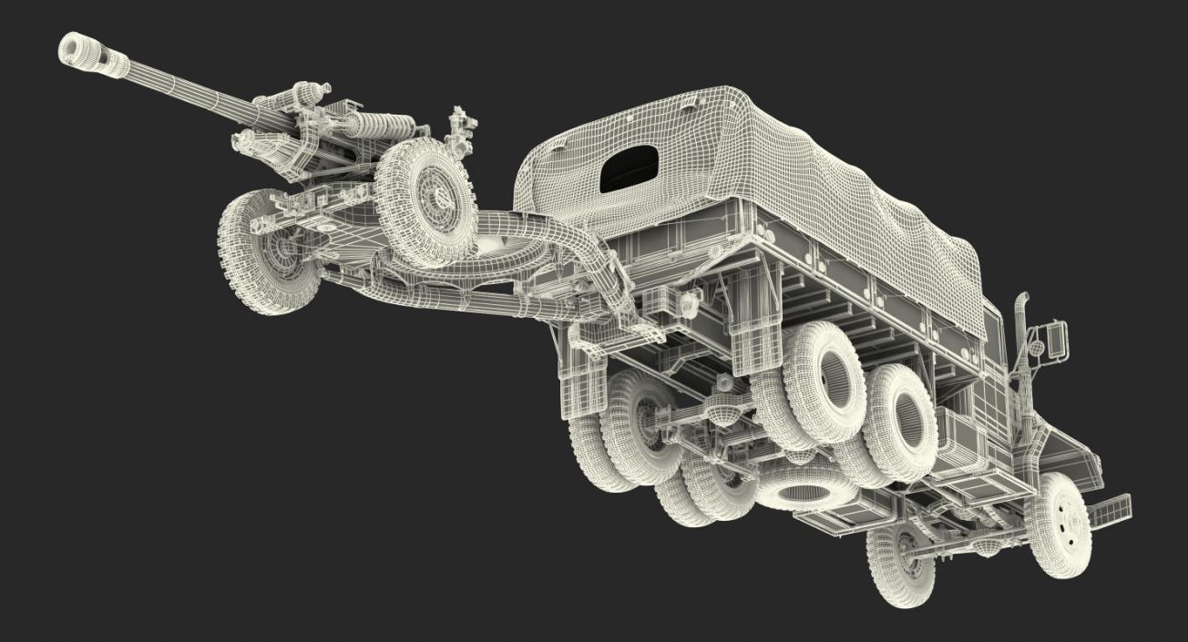 3D US Military Truck m35a2 with Field Howitzer M119 model