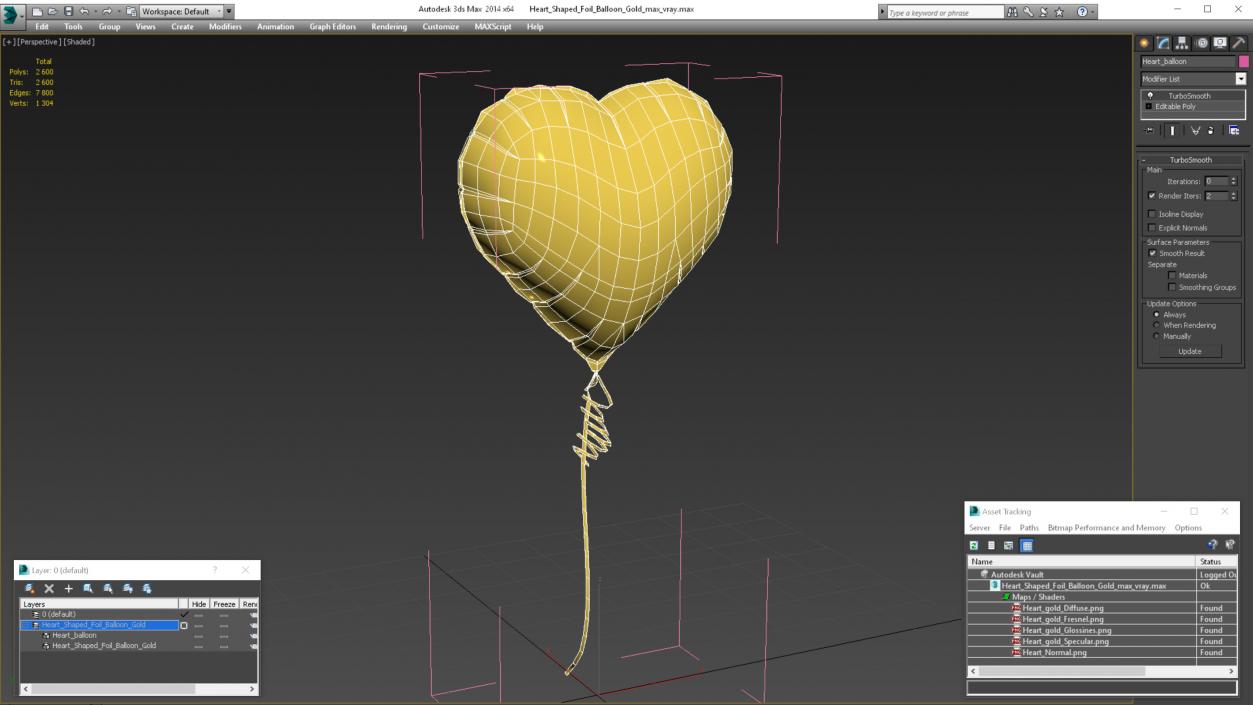 3D model Heart Shaped Foil Balloon Gold