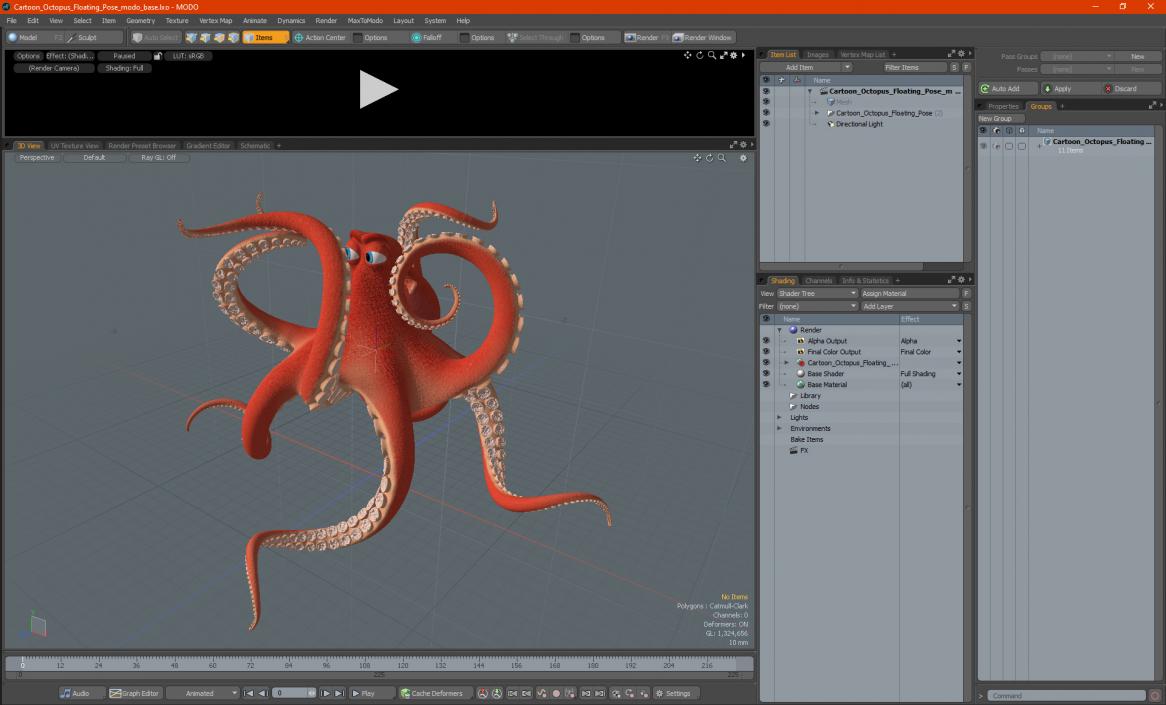 Cartoon Octopus Floating Pose 3D model