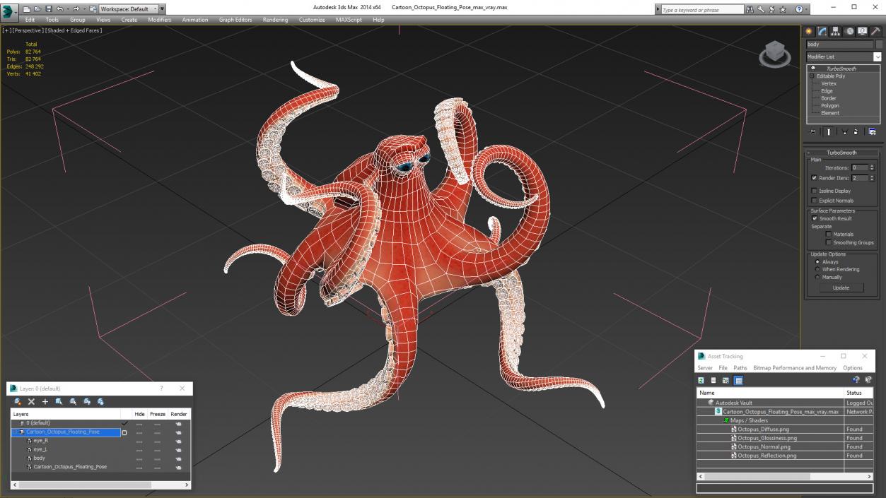 Cartoon Octopus Floating Pose 3D model