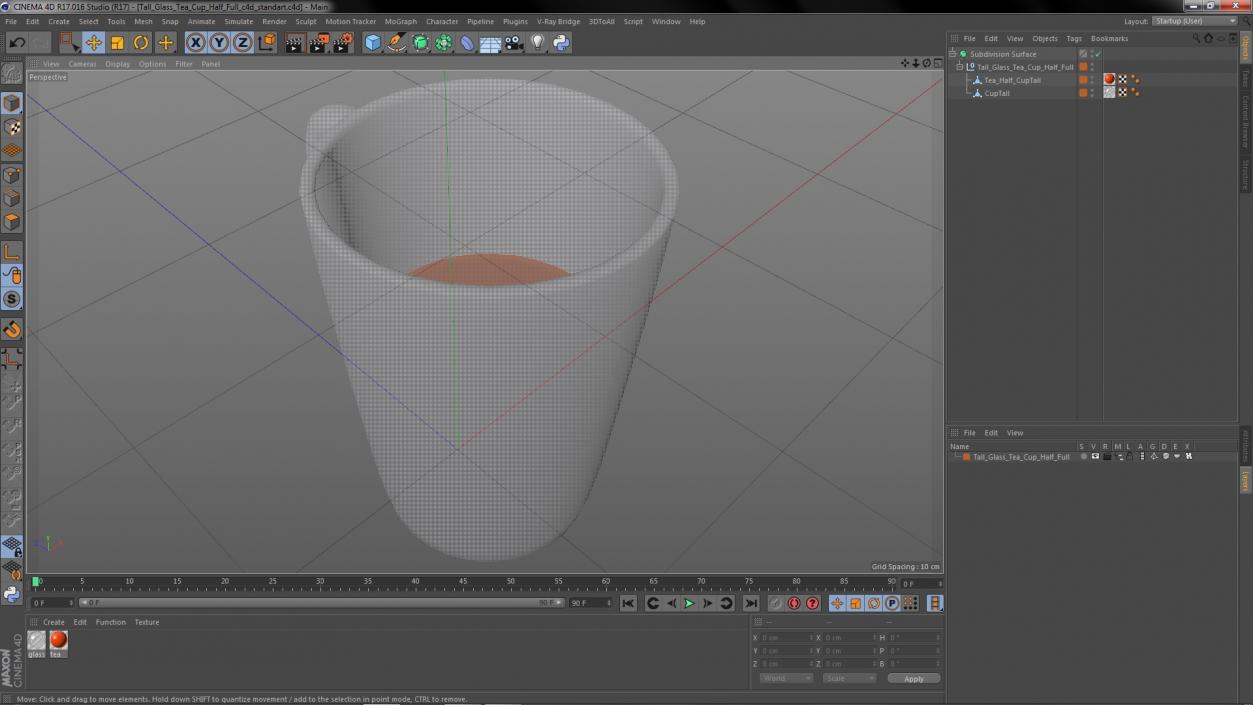 3D Tall Glass Tea Cup Half Full model