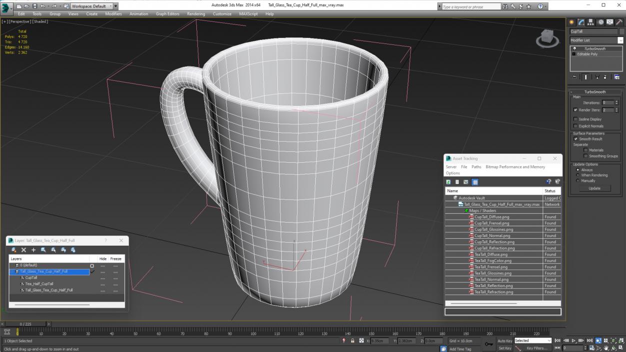 3D Tall Glass Tea Cup Half Full model