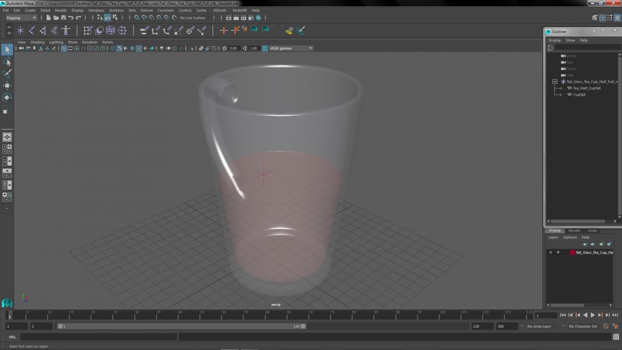 3D Tall Glass Tea Cup Half Full model