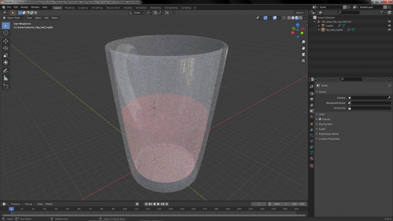 3D Tall Glass Tea Cup Half Full model