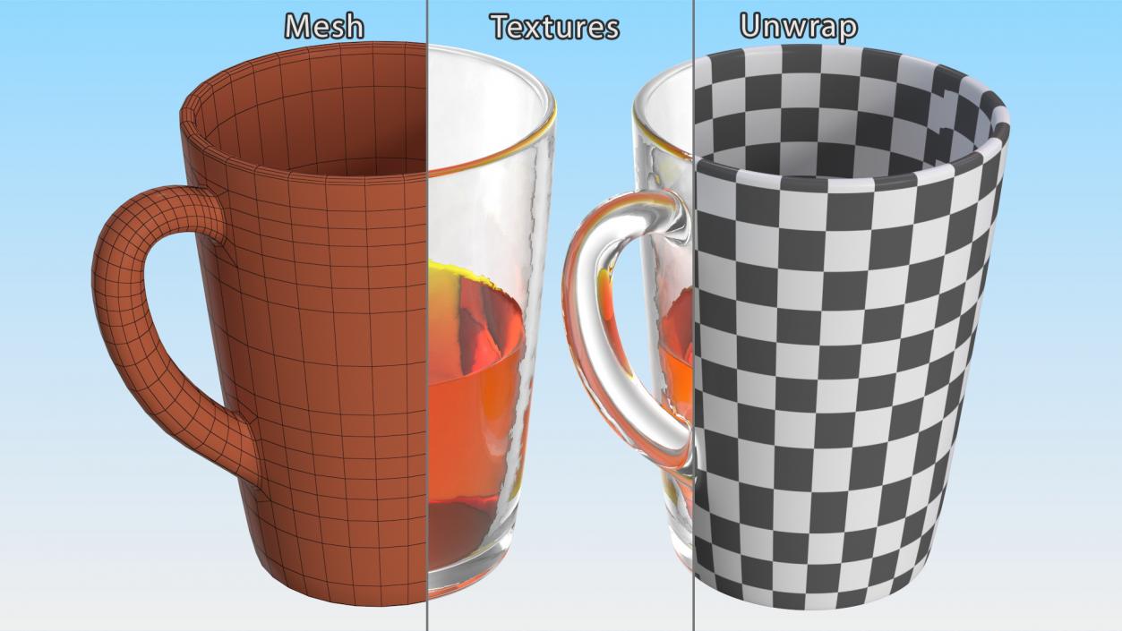 3D Tall Glass Tea Cup Half Full model