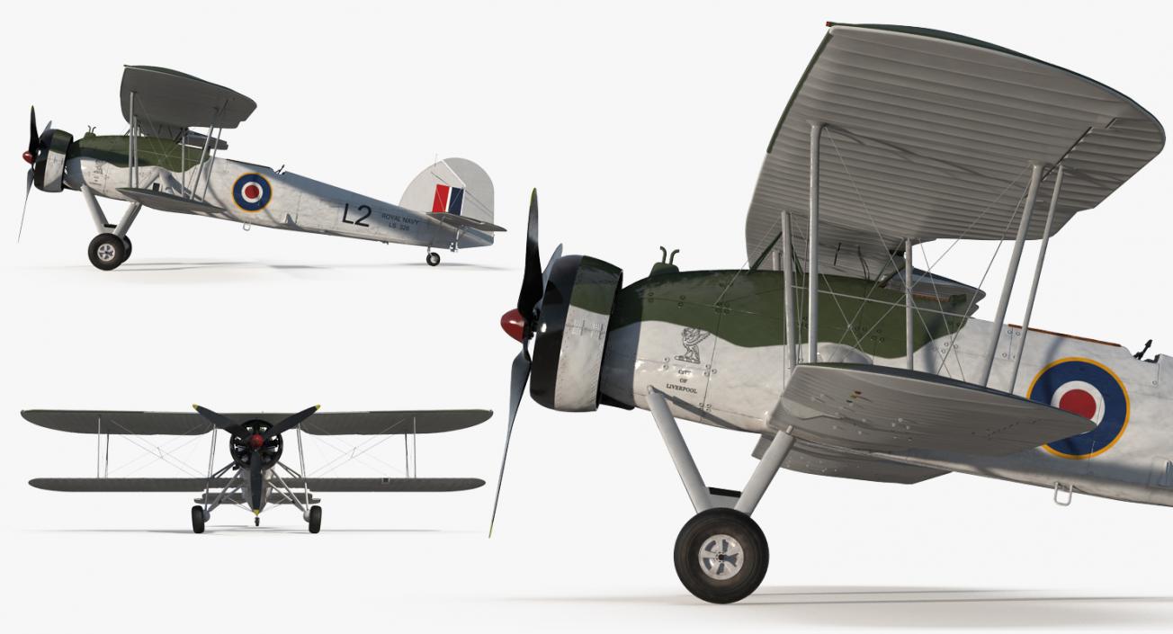 3D Biplane Torpedo Bomber Fairey Swordfish Rigged