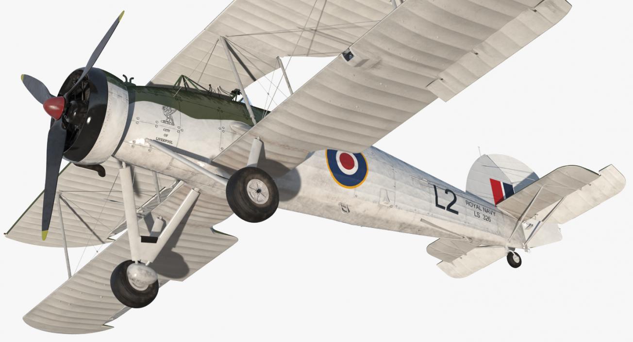 3D Biplane Torpedo Bomber Fairey Swordfish Rigged