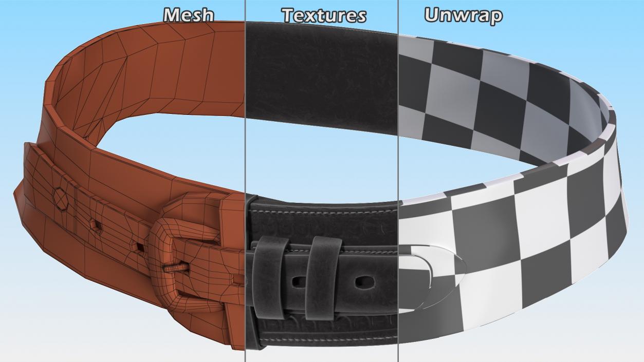 Gun Belt Leather Black 3D