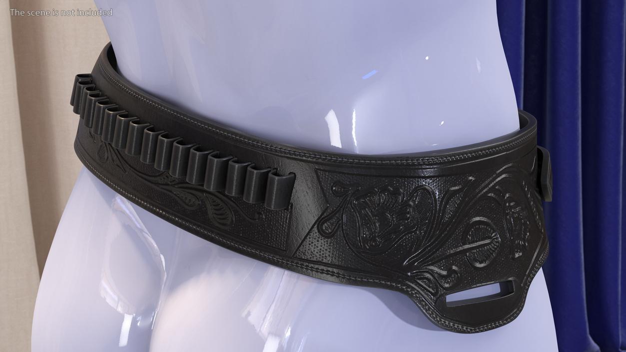 Gun Belt Leather Black 3D