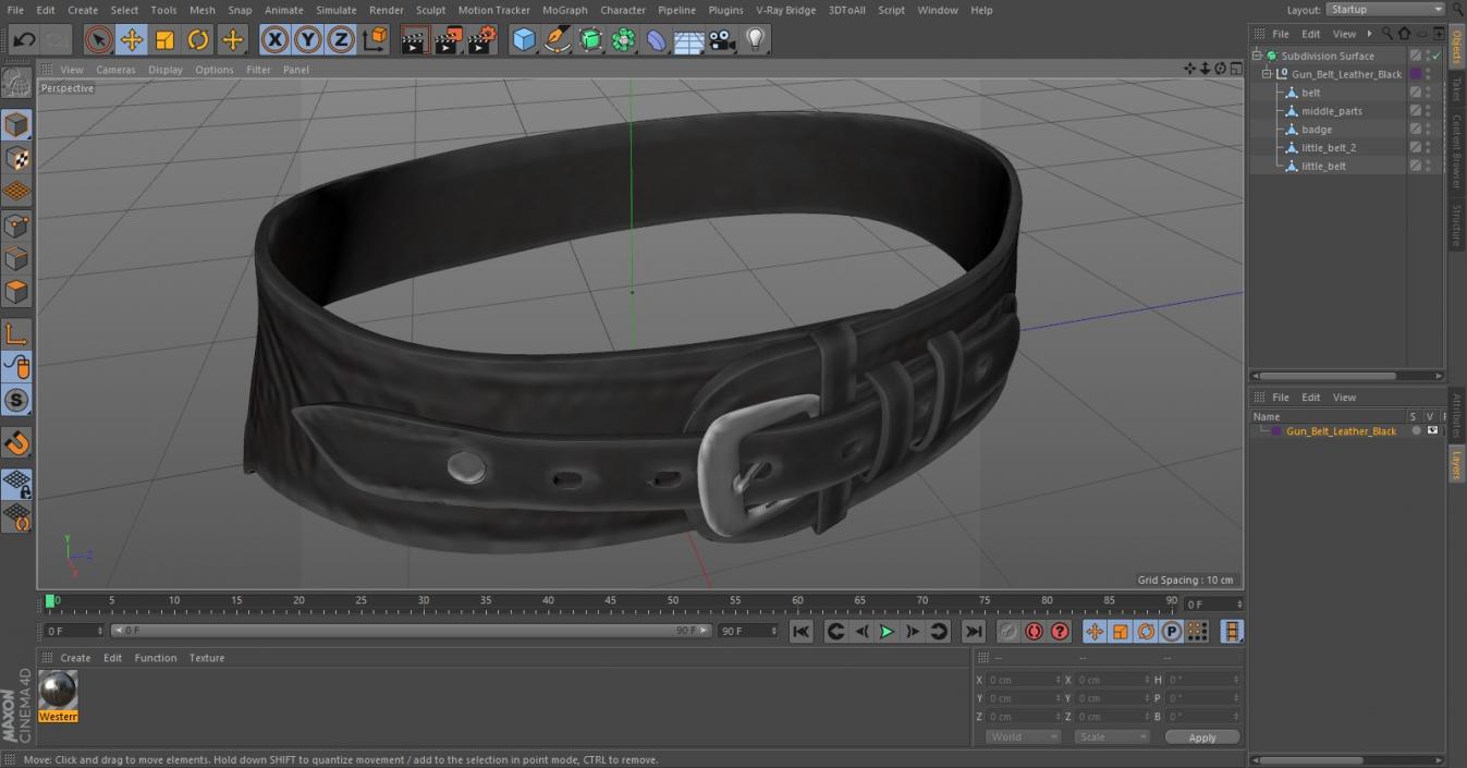 Gun Belt Leather Black 3D