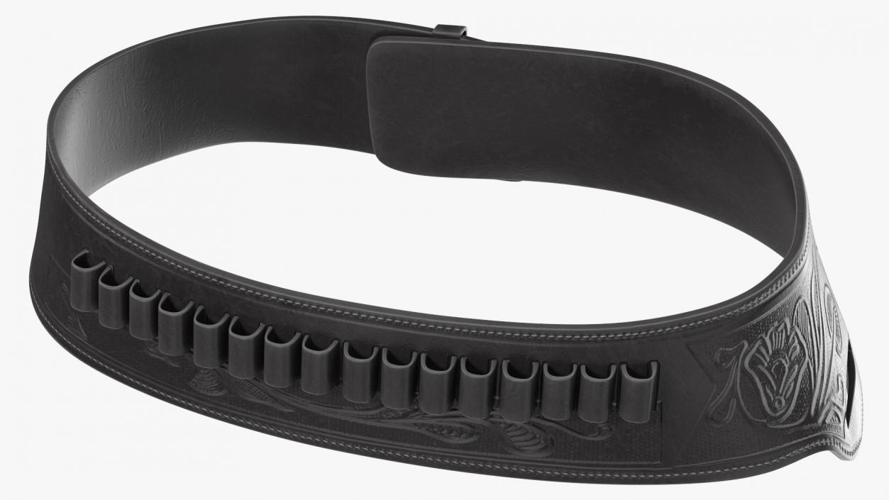 Gun Belt Leather Black 3D